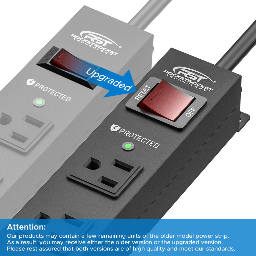 CRST 6 Outlets Wide Spaced Mountable Metal Power Strip Surge Protector, 6FT Flat Plug Power Cord, 2100 Joules Protection, Mount Kits Included