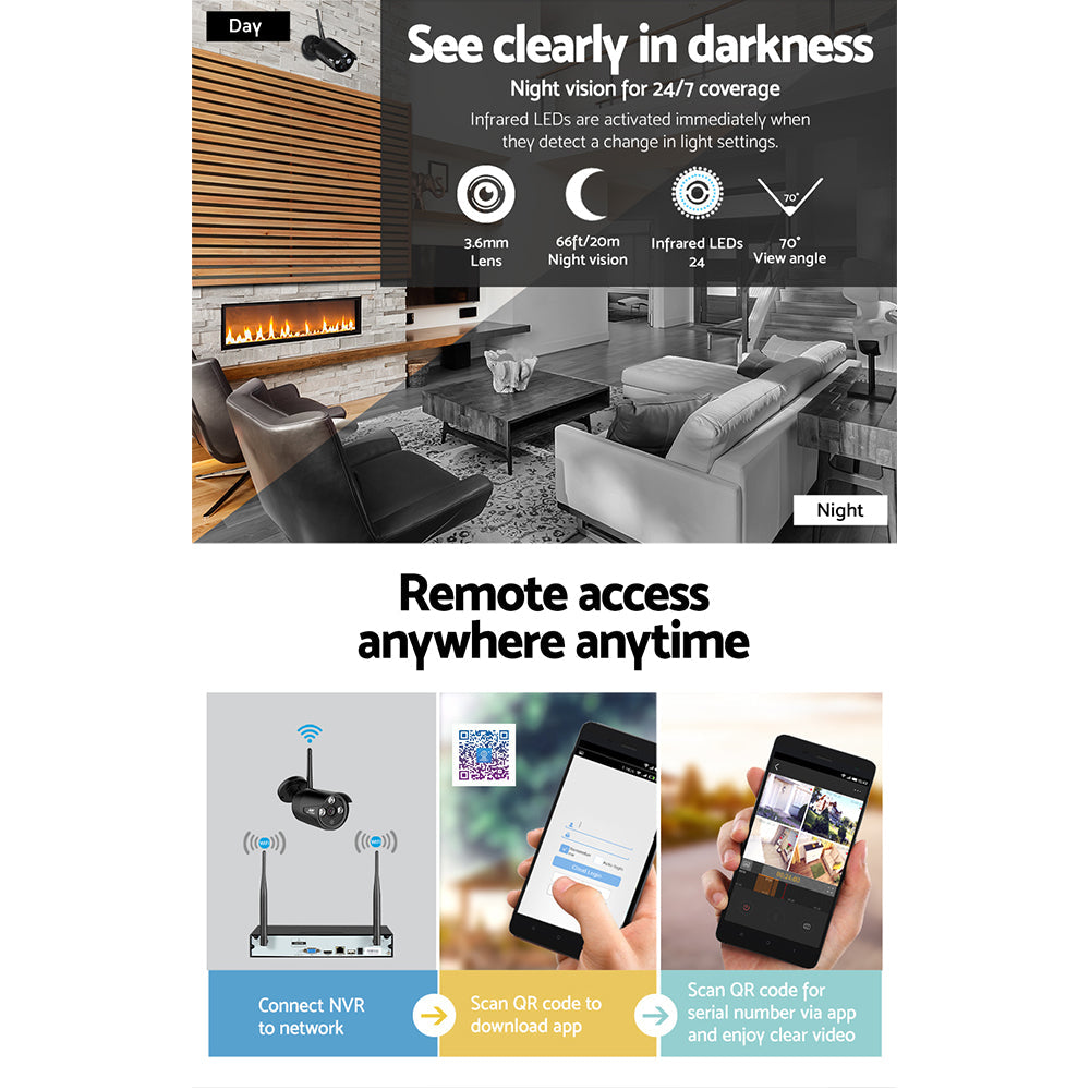 NNEDSZ -CCTV Wireless Security Camera System 8CH Home Outdoor WIFI 4 Bullet Cameras Kit 1TB