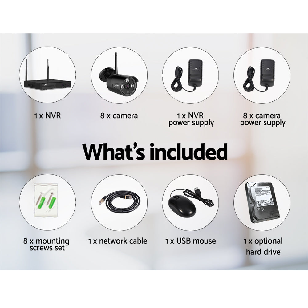 NNEDSZ -CCTV Wireless Security Camera System 8CH Home Outdoor WIFI 8 Bullet Cameras Kit 1TB