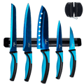 Kitchen Knife Set Kit & Black Magnetic Rack & sharpener