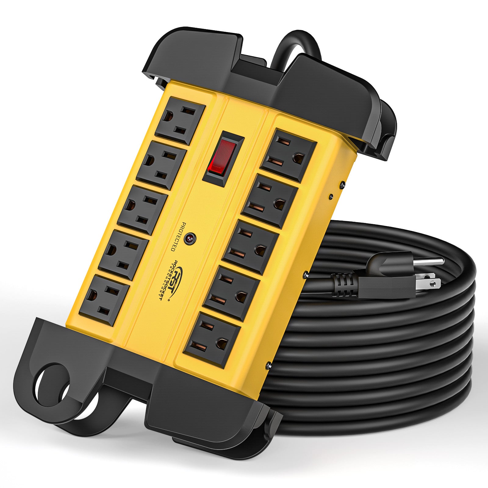 CRST 10-Outlet Metal Surge Protector Power Strip, 2800 Joules Protection, 15FT/6FT Heavy Duty Power Cord with Management Wrap, Wall Mountable Design