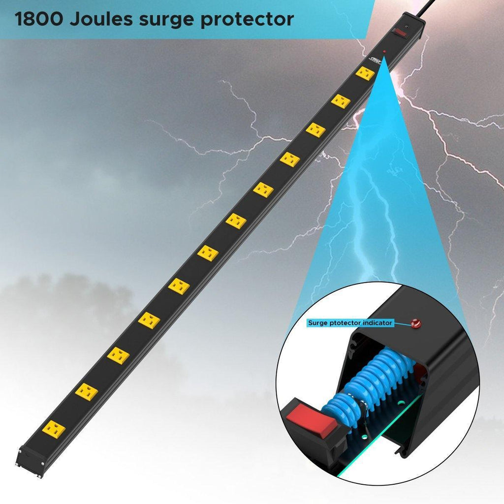 CRST 4.2" Wide Spaced 12 Outlets Mountable Metal Power Strip Surge Protector, 15FT Power Cord, Mounting Brackets Included